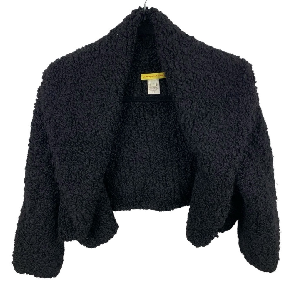 Catherine Malandrino S Wool Alpaca Black Chunky Knit Shawl Collar Crop Jacket